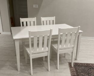White Dining Table Set with 4 Chairs
