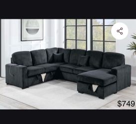 $650. 4Piece Convertible Sectional Sleeper Sofa ,Chaise Storage ,Sofa Storage & USB Ports