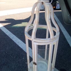 Indoor/Outdoor Wood Lamper With Glass Candle Holder Read Description 