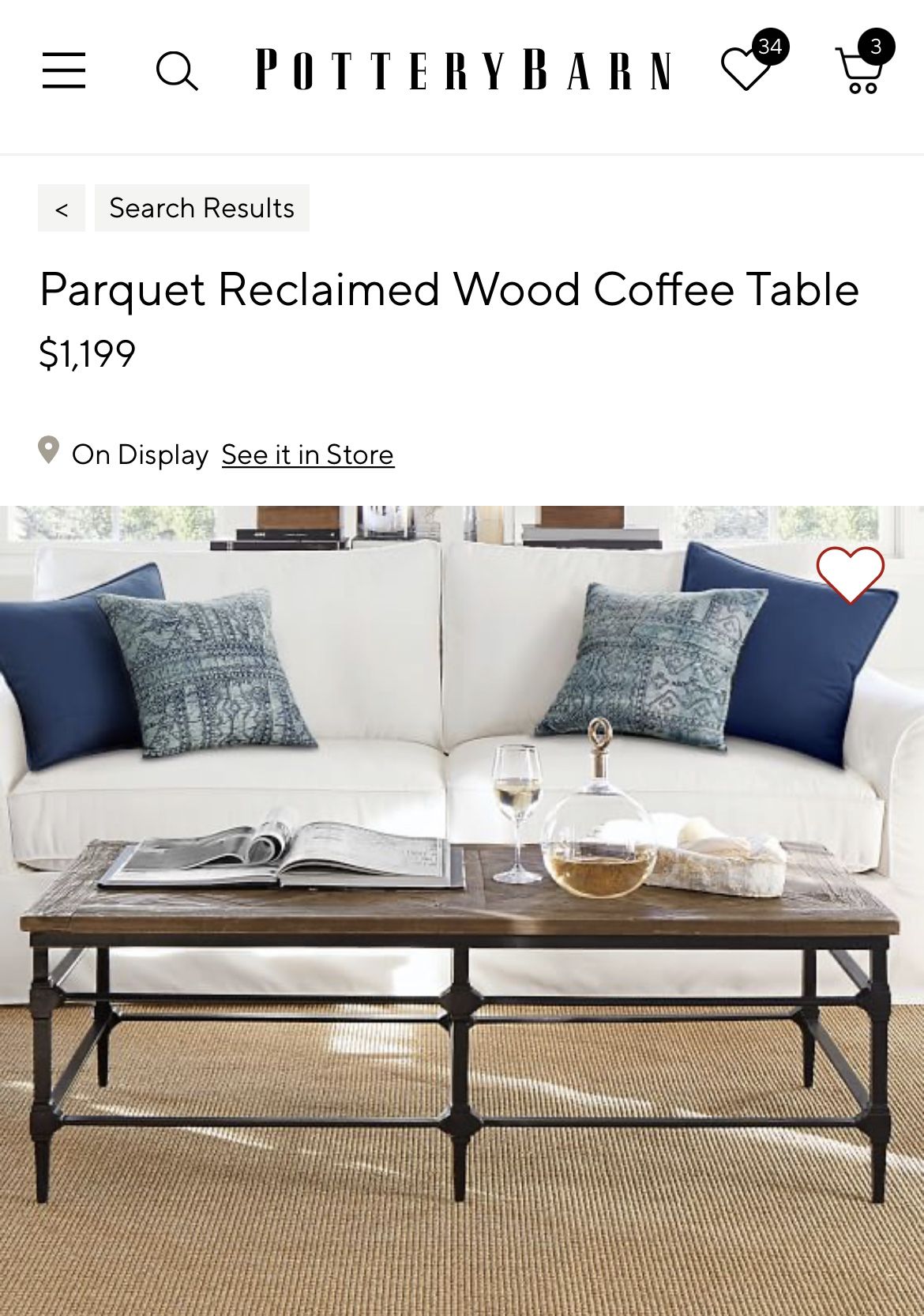 Pottery barn Reclaimed Wood Parquet Coffee Table