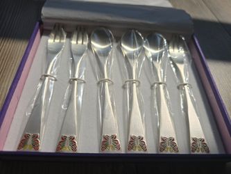 New Butterfly Stainless Steel Dessert Spoon & Fork Set – 6 Pieces - Gift Set