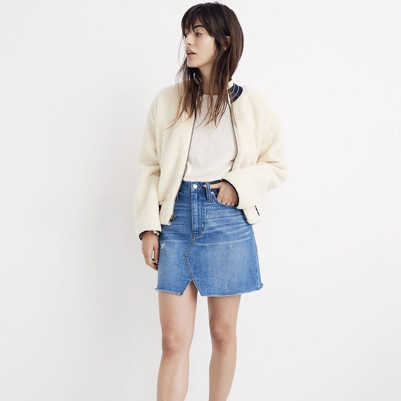 MADEWELL Keene Wash Raw Hem Rigid Denim A-Line Cutout Edition Mini Skirt