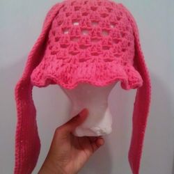 Granny Square Pink Bunny Bucket Hat