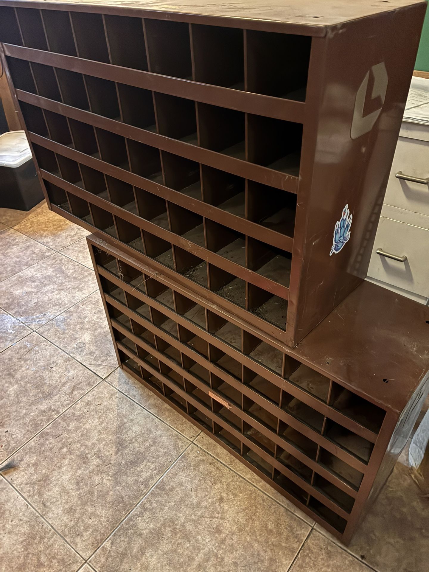 Two Commercial Size Storage Bins W/ Cubby-holes