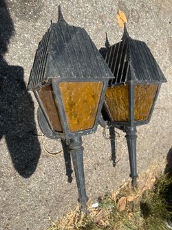 2 Large Vintage Gothic Tudor Outdoor Wall Lanterns