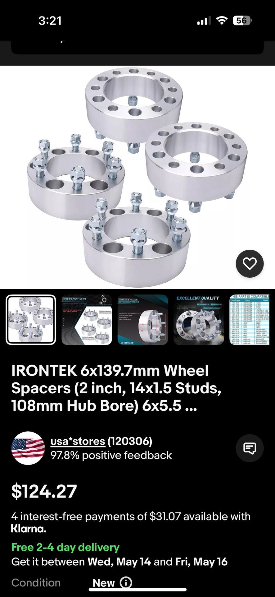 Brand New In Box Wheel Spacers!! Set Of 4