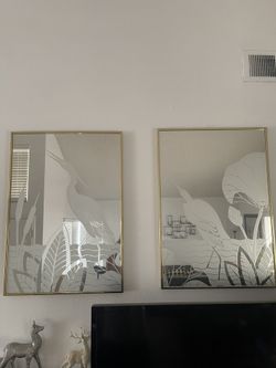 Pair Of 80’s-90’s Mirror Frosted Flamingo Gold Art