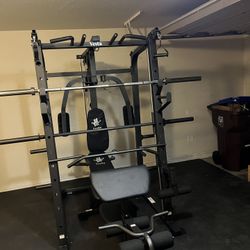 FREE DELIVERY💥💥Fitness Smith Machine 1001 w/Bench Top Attachment 245lb Cast Iron Olympic Weights 7ft Olympic Bar | Fitness | Gym Equipment | 