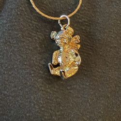 Charming Gold Bear Pendant With Jeweled Stones On 18" Chain
