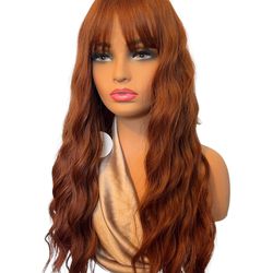 Ginger Wavy Long Wig With Bangs 