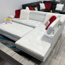 White Leather Sectional With Ottoman ** Same Day Delivery ** $50 Down No Credit Needed