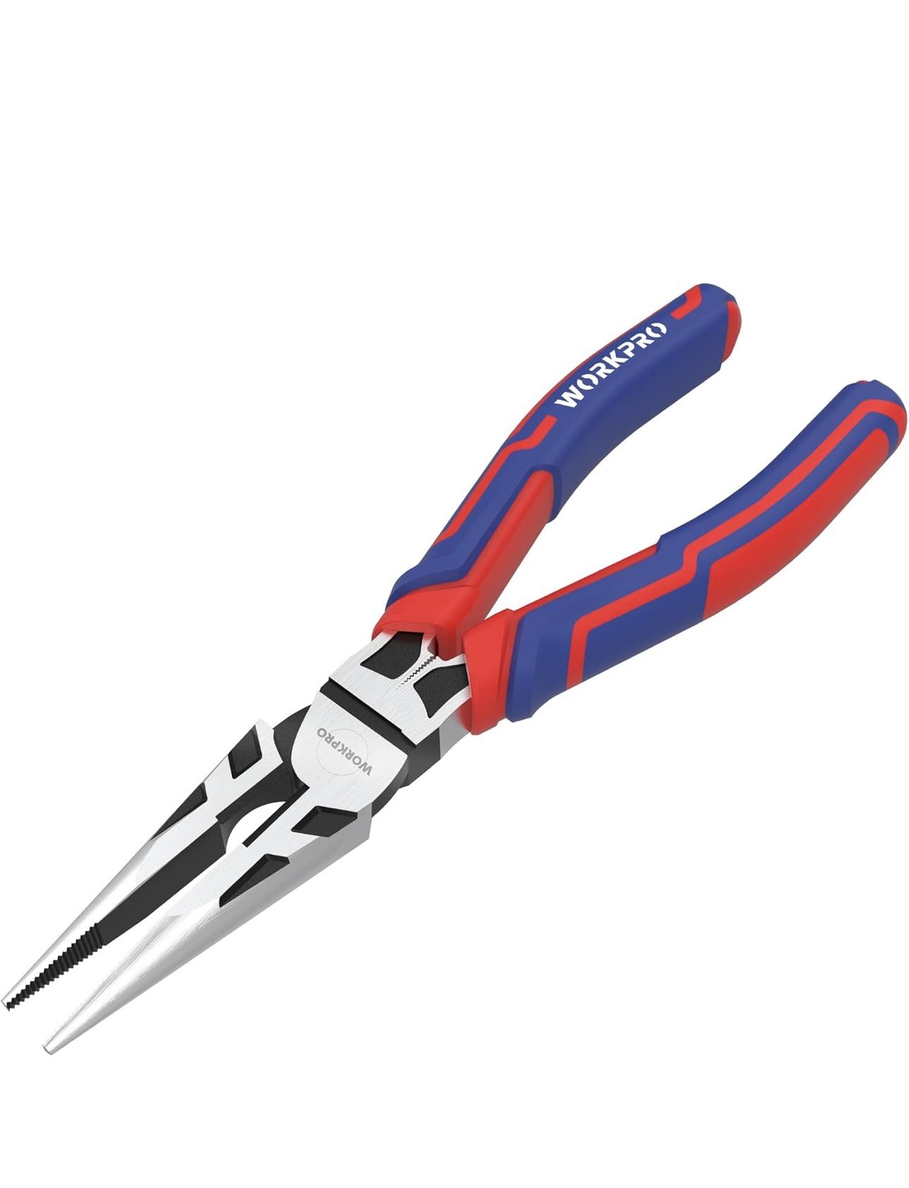 WORKPRO Premium 8” Needle Nose Pliers, Paper Clamp Precision, Heavy-Duty CRV Steel, Large Soft Grip with Wire Cutter, Long Nose Cutting Pliers, W03126