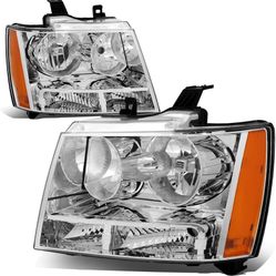 Auto Dynasty Headlight Assembly Compatible with Chevy Tahoe Suburban 1-2014 Avalanche Suburban 2-2013, Driver and Passenger Side, Chro