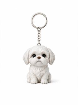 Shih Tzu Keychain - Mini White Puppy Pocket Charm - Dog Keyring
