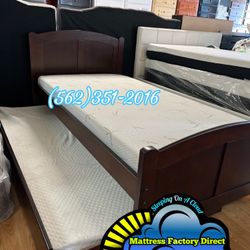 Twin Wooden Bed Frame With Colchon Nuevo 