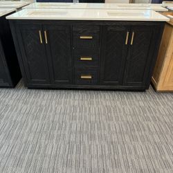 61” Bathroom Vanity In Black With White Countertop 