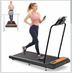 Treadmills for Home Small with 0%-8% Incline and APP Sync, Compact Under Desk Walking Treadmill Pad with Handle Bar Removable, Remote Control and LED 