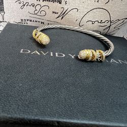 David Yurman Helena Cable Bracelet 925 Silver and 18K Domes and Pave Diamonds