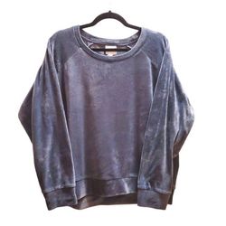 Alfani Plush Velour Steel Blue Raglan Sleeve Lounge Pajama Top Sweatshirt XL