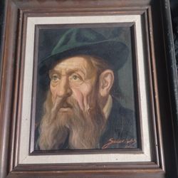 Antique Gussich Signed Original Painting Oil On Canvas 16"×12" Frame Jewish Rabbi. 