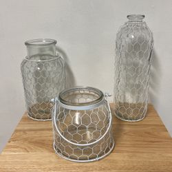 3 Decorative Glass Containers  New 