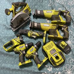 Ryobi 7-Piece Tool Set – Drills, Saws, Sander, Light + Battery/Charger – Barely Used