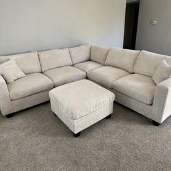 Corduroy Sectional Sofa With Ottoman 
