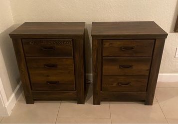 3-Drawer Charging Wood Nightstands-Pair