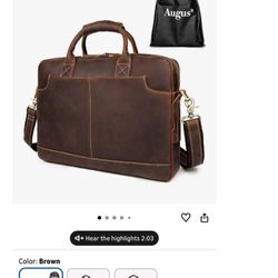 Augus Leather Laptop Briefcase for Men,Waterproof Travel Messenger Duffle Bags Laptop Bag