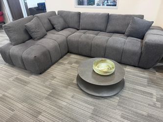 Gray Fabric L-Shaped Sectional Sofa