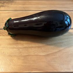 Vintage Hand Blown Murano Style Art Glass Eggplant Purple and Green
