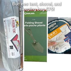 Buc-ee's 3 Person Tent
Coghlans Folding Shovel
EXXEL WENZEL NORTH COUNTRY 40-50F Adult SLEEPING BAG 33"-84"mummy fit polyester  w wardrobe bonus!!