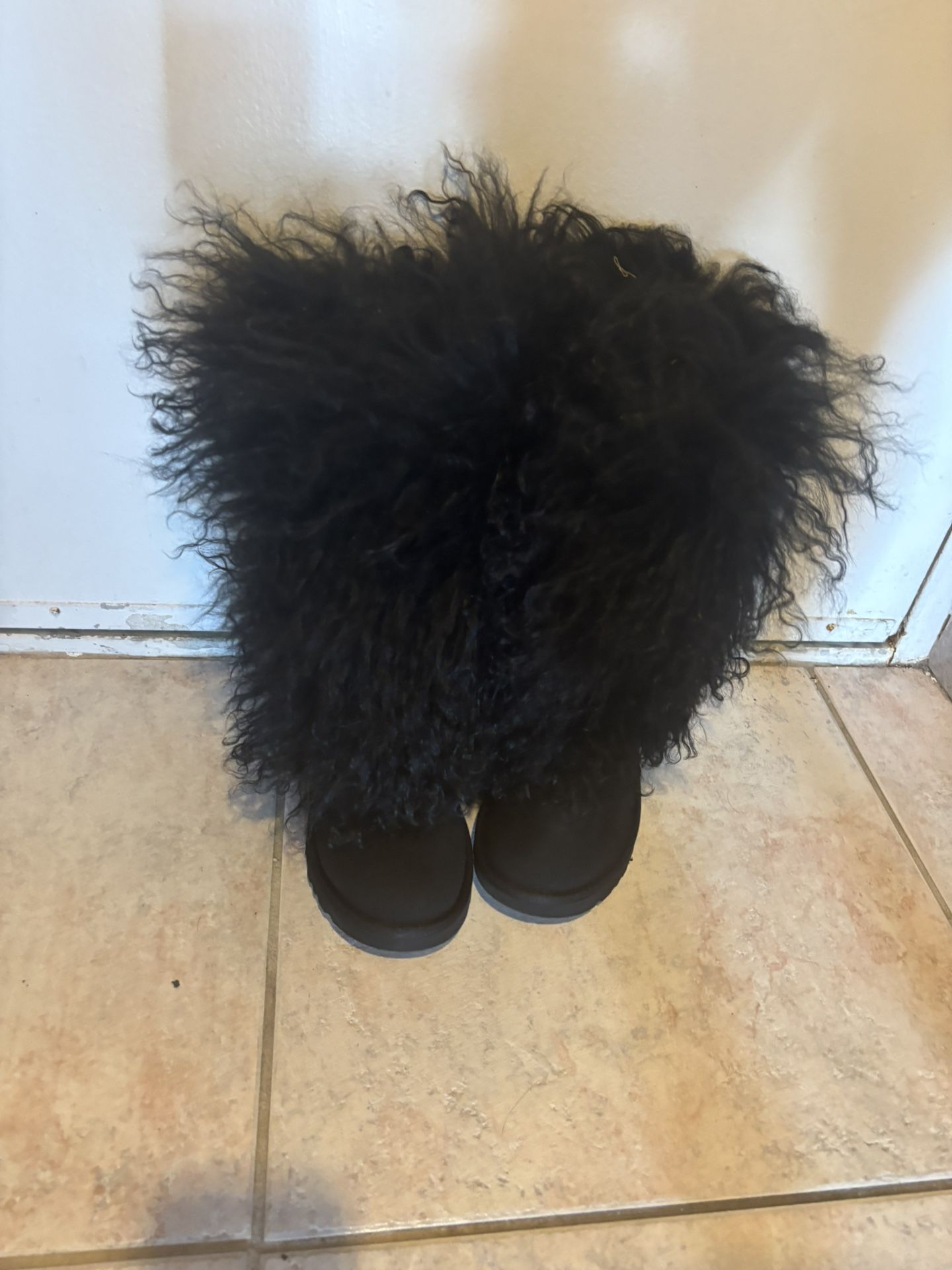 Ugg Australia Sheepskin Mongolian calf Tall Cuff Boots fur flats feather shoes