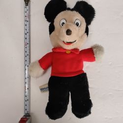Vintage Old Walt Disney - Knickerbocker - Mickey Mouse 10 Inches Doll / Flush Toy