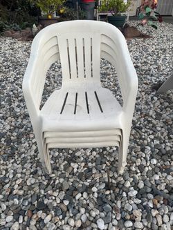 White Plastic Outdoor Stacking Chairs – Set of 4