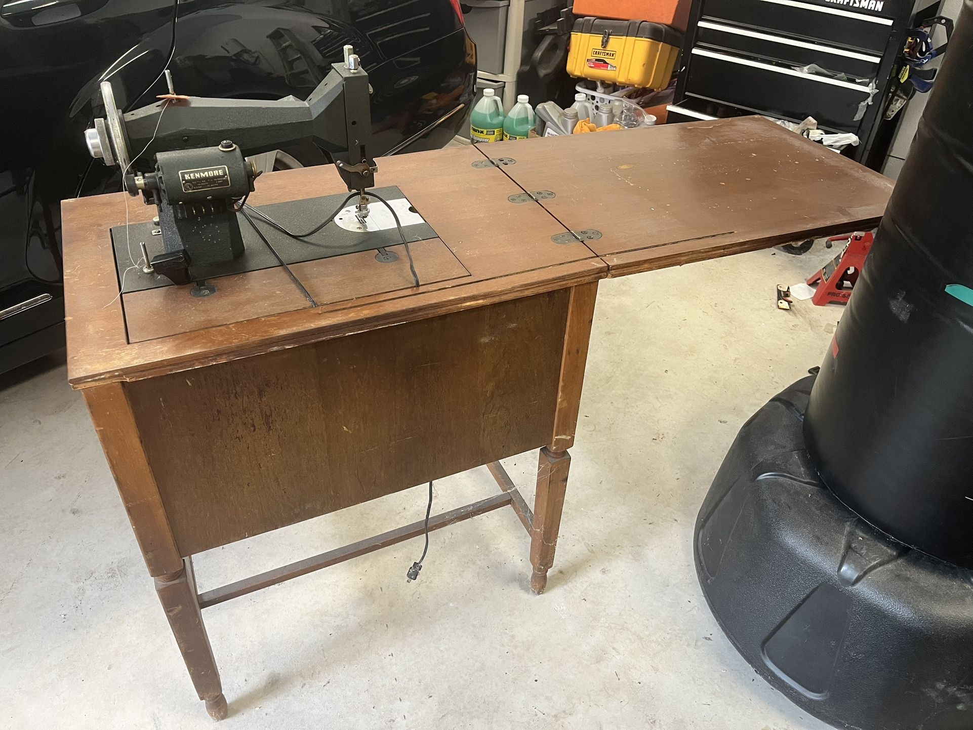 Vintage Sewing Machine And Table, Antique Sewing Machine
