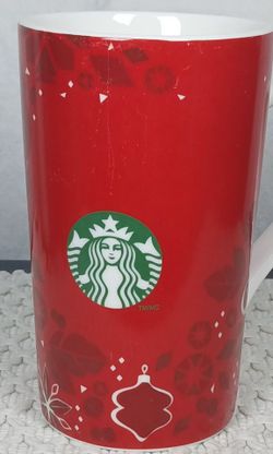 Starbucks Christmas 2013 Mug Red Ceramic Tall Coffee Cup Holiday Ornaments 16 oz