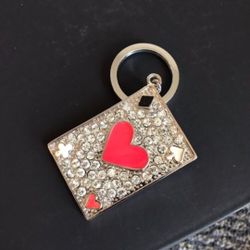 NEW Lucky Poker Card Game Rhinstone Diamond Red Heart Keychain Charm Decoration Accessories Not Real Diamond
