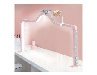 Upgraded Nail Tech Lamp with Dual Phone Holder, 34 in Foldable Large Nail Light for Desk, 3 Modes 3000K-6000K LED Manicure Lamp, Half Moon Light for L