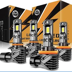 AUXBEAM Q15 9005 H11 Combo LED Headlight Bulbs Conversion Kit Hi Lo Beam 6500K