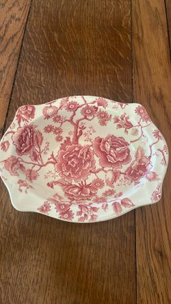 Red Transferware Vintage Vegetable bowl English Chippendale Johnson Bros