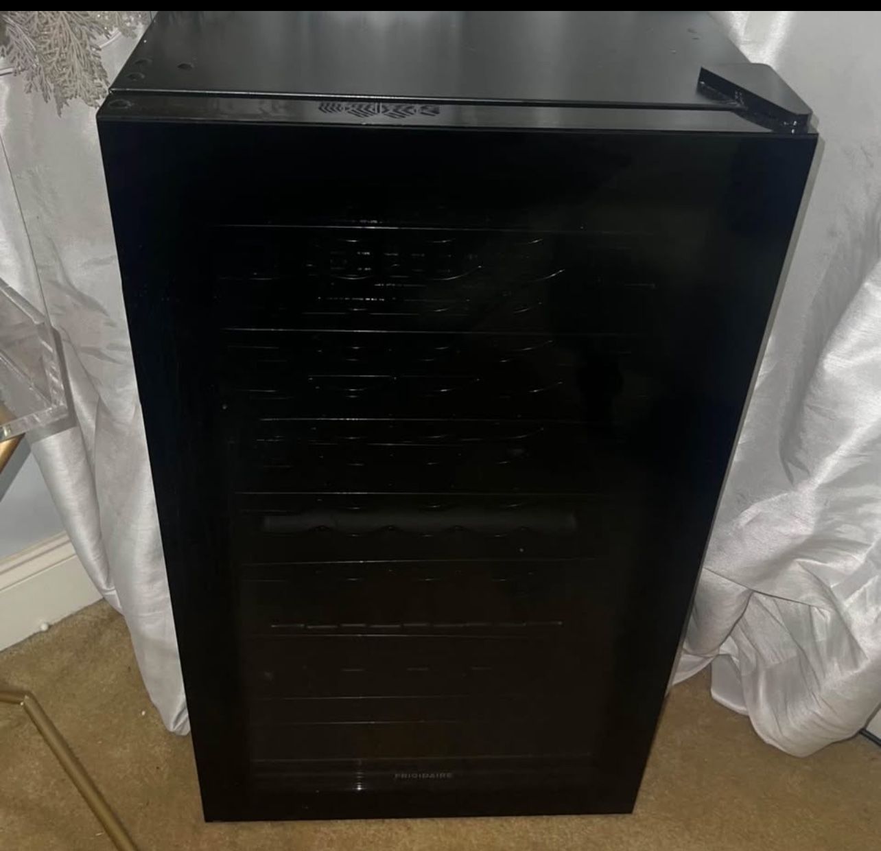 Black Mini Frigidaire Fridge with glass door