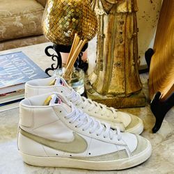 Nike Blazer Mid 77 Vintage White/bone Leather High Top Shoes Sz 8 BQ6806-106