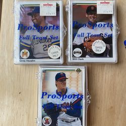 Three unopened upper deck 1990 baseball card team sets in plastic cases California angels Milwaukee Brewers San Francisco Giants giants