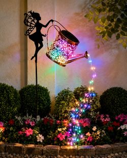 Solar Fairy Watering Can Garden Light – LED Waterfall Stake Lamp, Outdoor Solar-Powered Yard Decor, Waterproof Fairy Garden Ornament