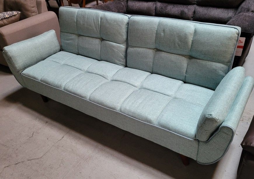 Teal Fabric Futon Sofa