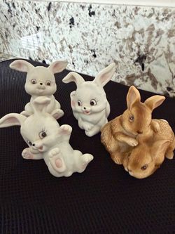 Cute Lot Of 5 - Homco Ceramic Bunnies Figurines