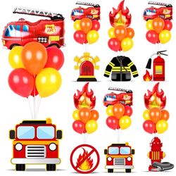 6 Sets Fire Fighting Party Balloon Stand Kit For Table Red Yellow Balloon Centerpiece Decor Fire Truck Party Balloon Stand Kit For Fireman Theme Birth