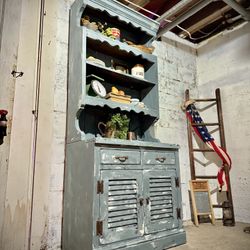 Rustic Farmhouse Style Coffee Bar, Book Case, Cabinet With Hutch 