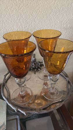 4 Vintage Iris Artland Amber bubble glass glass goblets